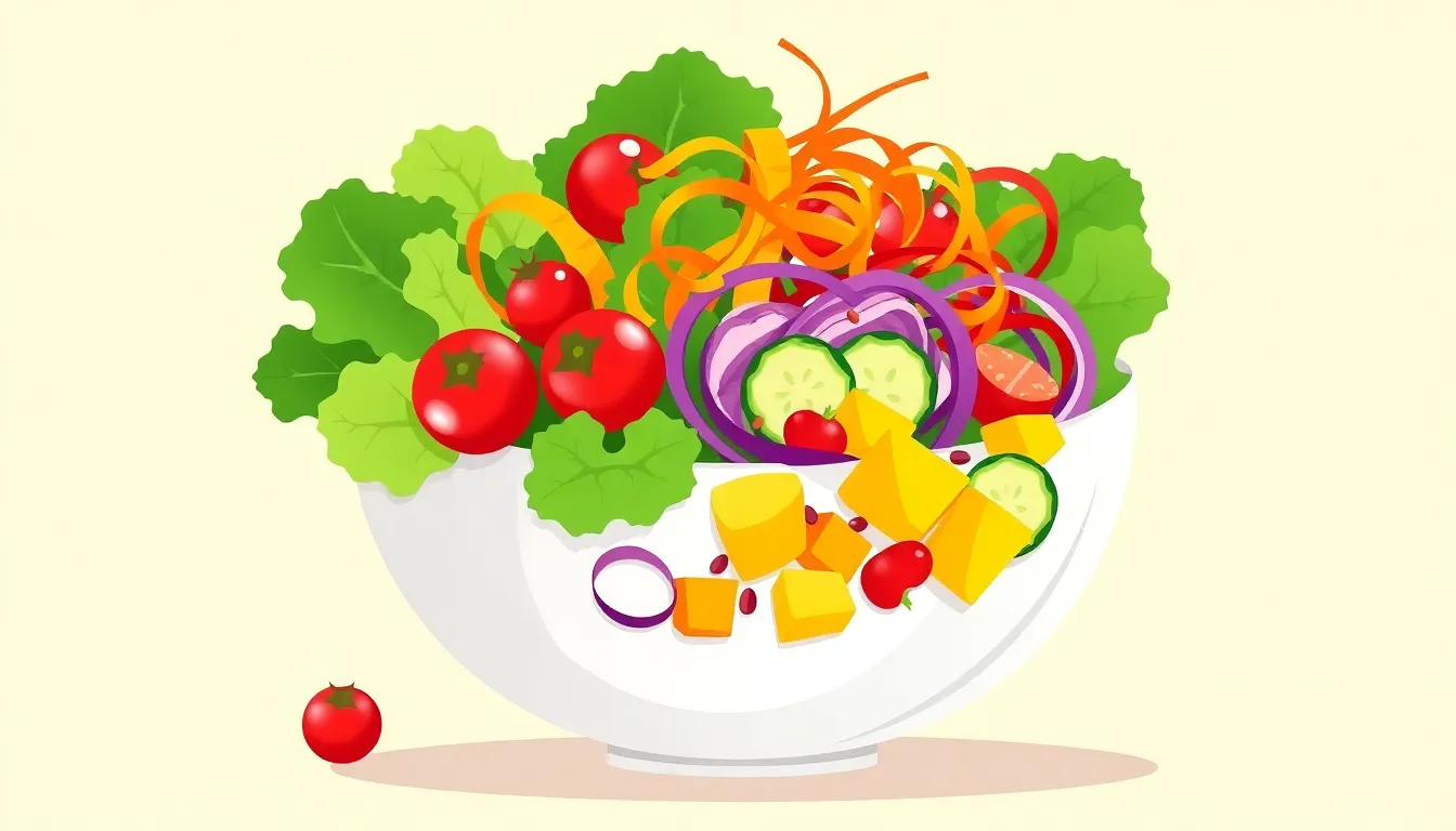 A bright bowl overflowing with colourful fresh salad